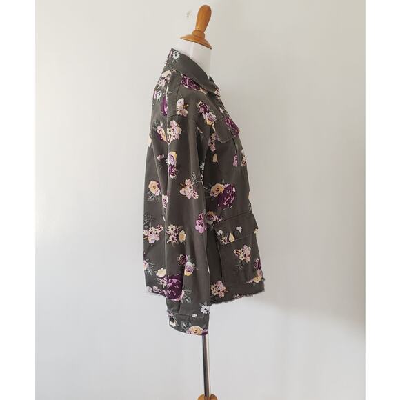Levi's Floral Print Field Jacket Purple Army Green Flap Pockets Women XS - Picture 3 of 12